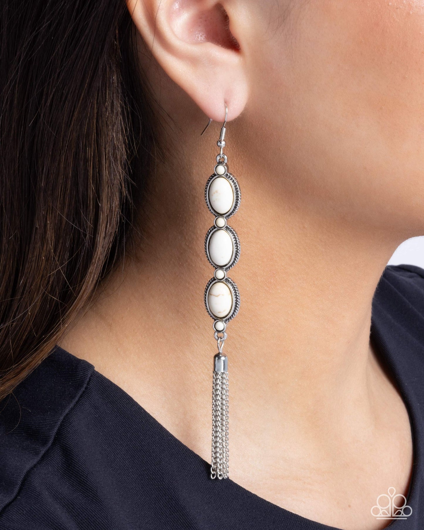 Paparazzi Fringe Fuel - White Stone Earrings