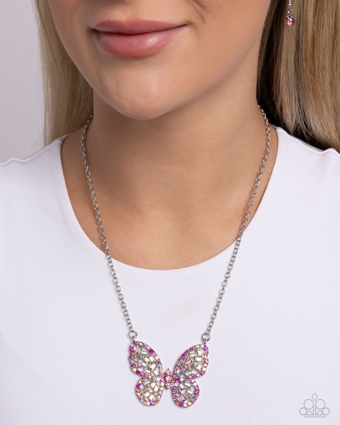 Paparazzi Aerial Academy - Pink Multi Iridescent Butterfly Necklace