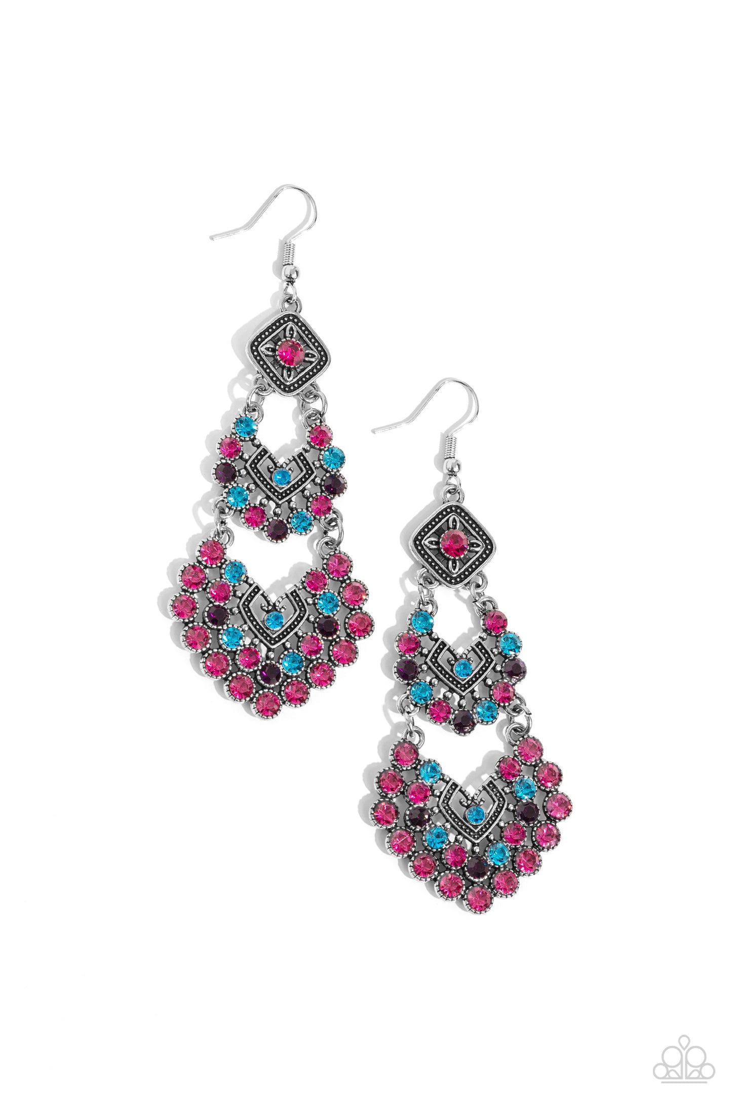Paparazzi All For The Glam - Multi Blue Pink Earrings