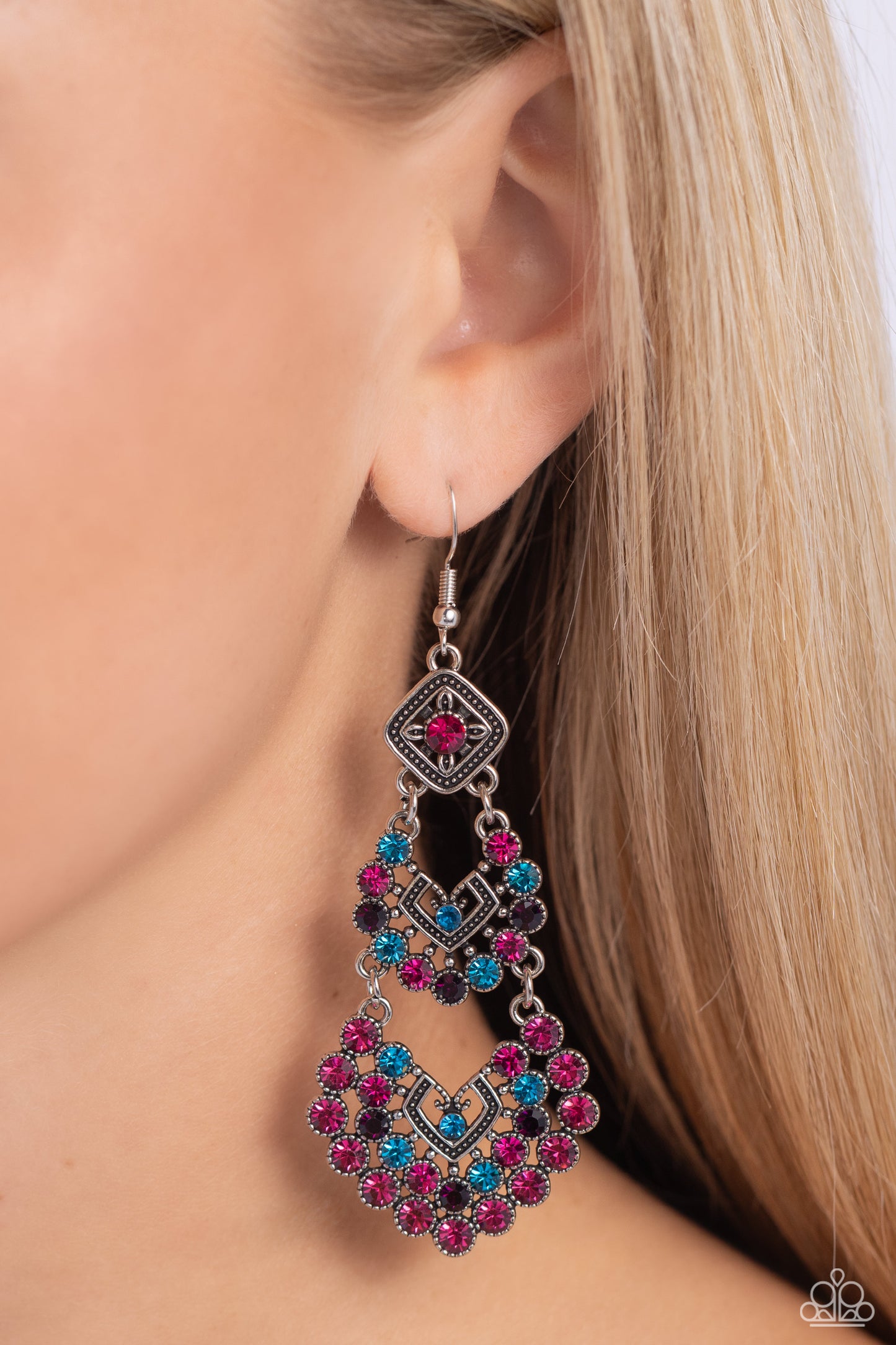 Paparazzi All For The Glam - Multi Blue Pink Earrings