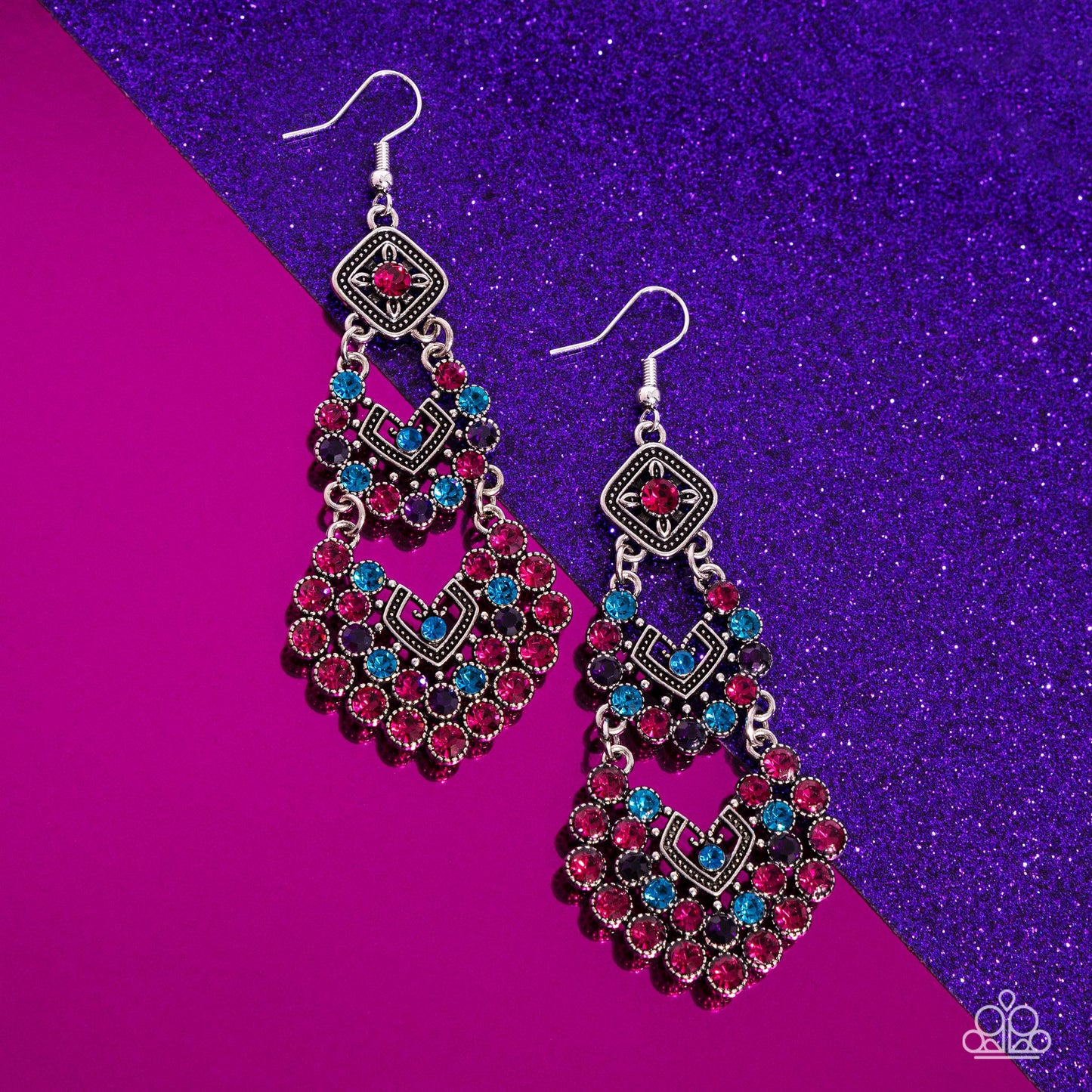 Paparazzi All For The Glam - Multi Blue Pink Earrings