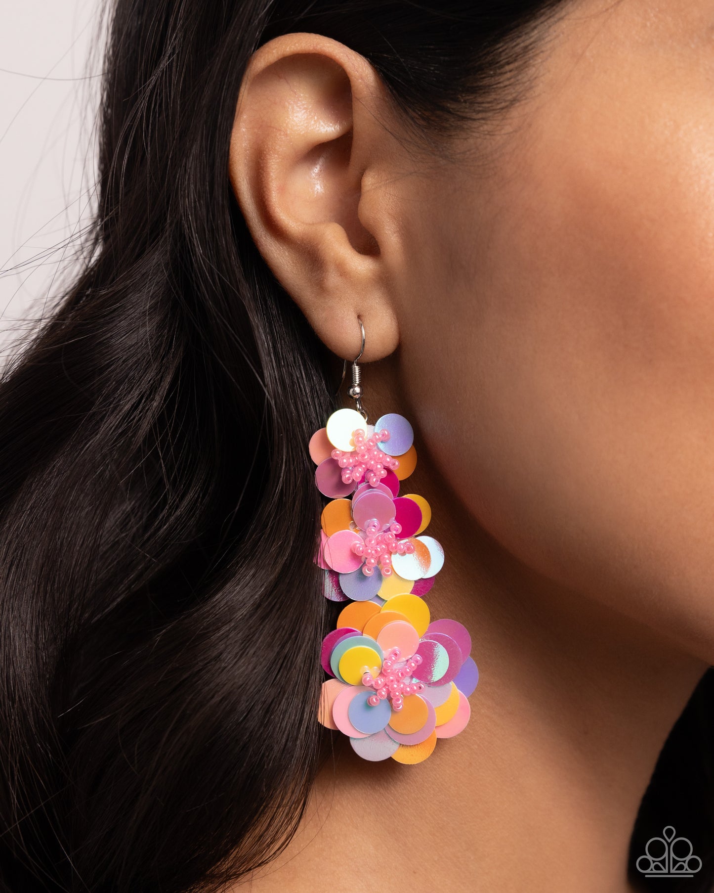 Paparazzi Beaded Bouquet - Multi Holographic Flower Earrings