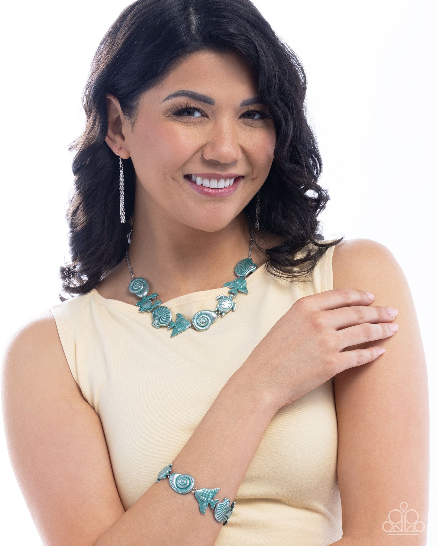 Paparazzi Coastal Shelf & Cay - Blue Necklace Bracelet Complete Set