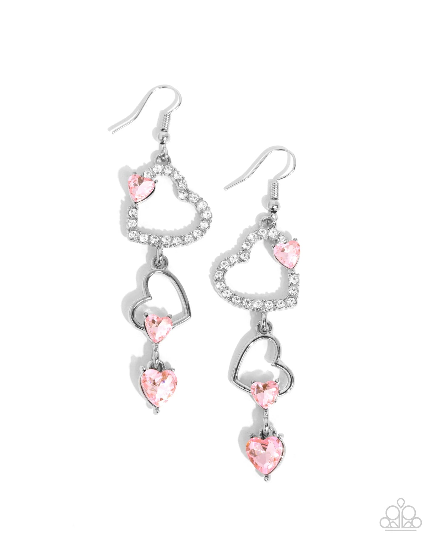 Paparazzi Courting Cascade - Pink Heart Earrings