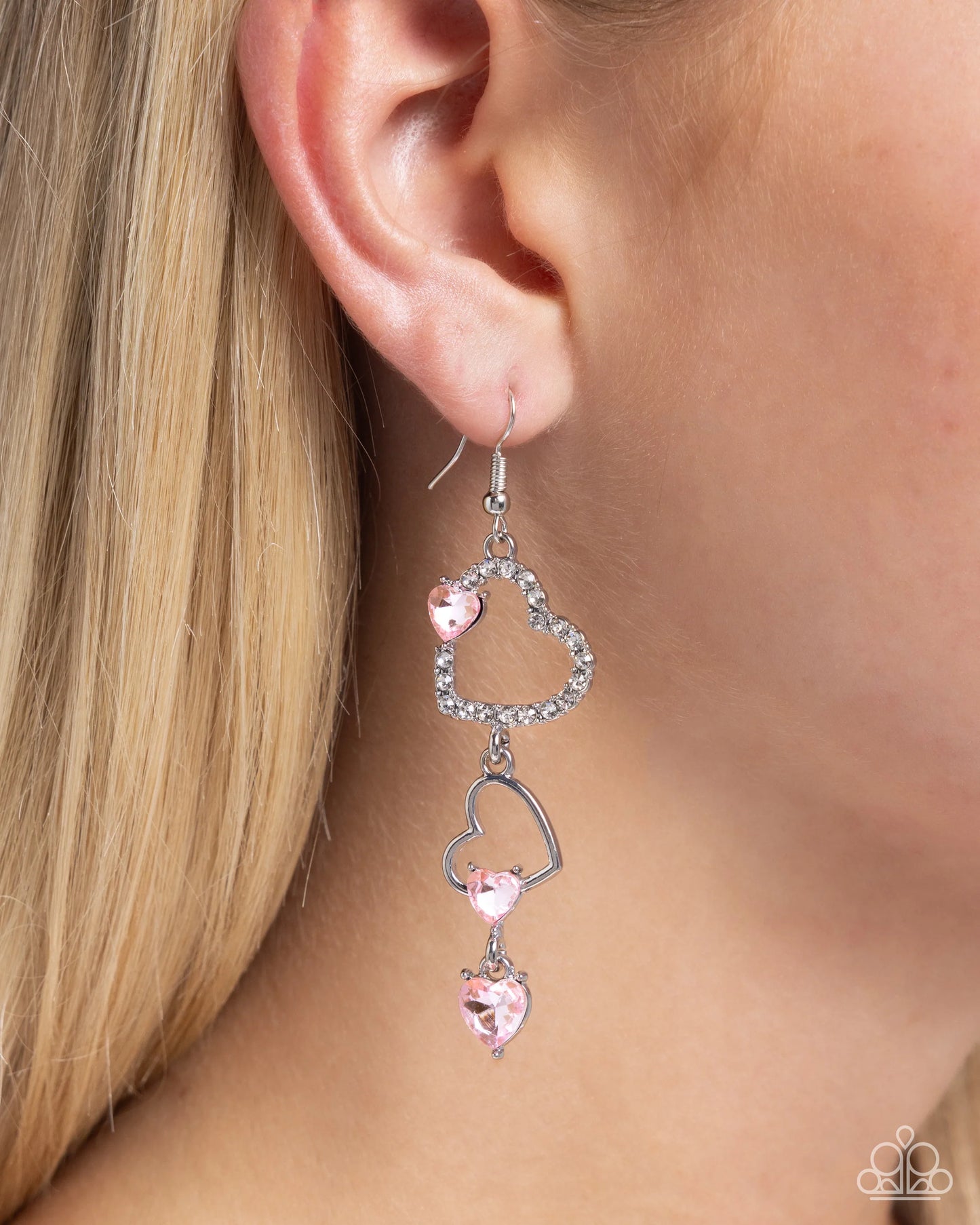 Paparazzi Courting Cascade - Pink Heart Earrings