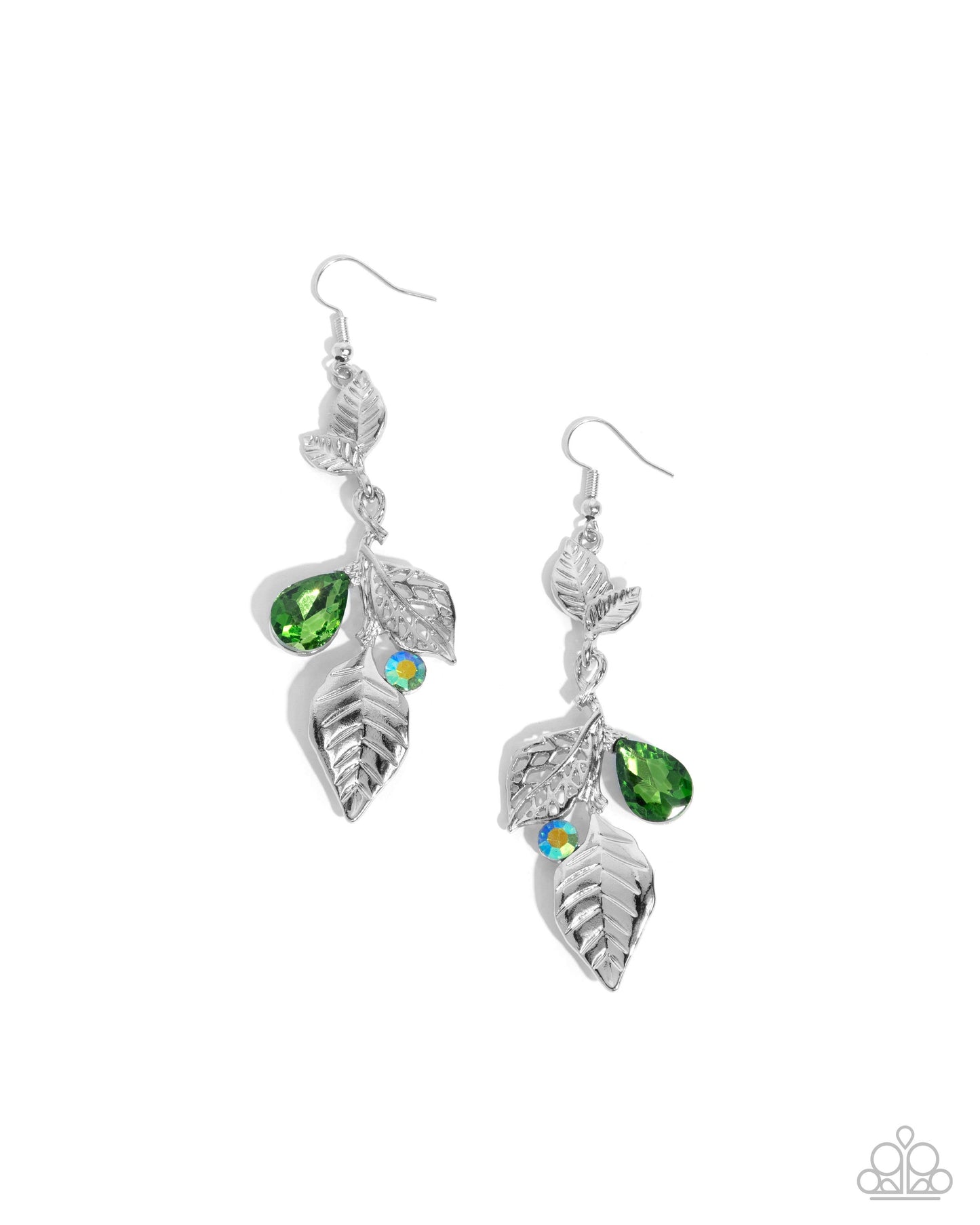 Paparazzi Descending Dazzle - Green Leaf Earrings