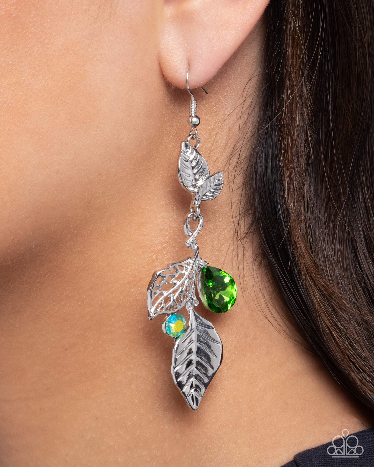 Paparazzi Descending Dazzle - Green Leaf Earrings