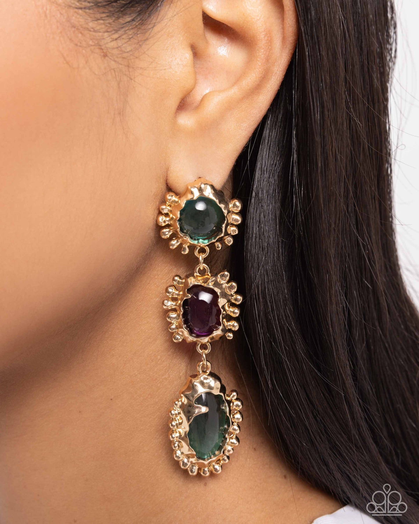 Paparazzi Emotional Elegance - Purple Green Gold Earrings
