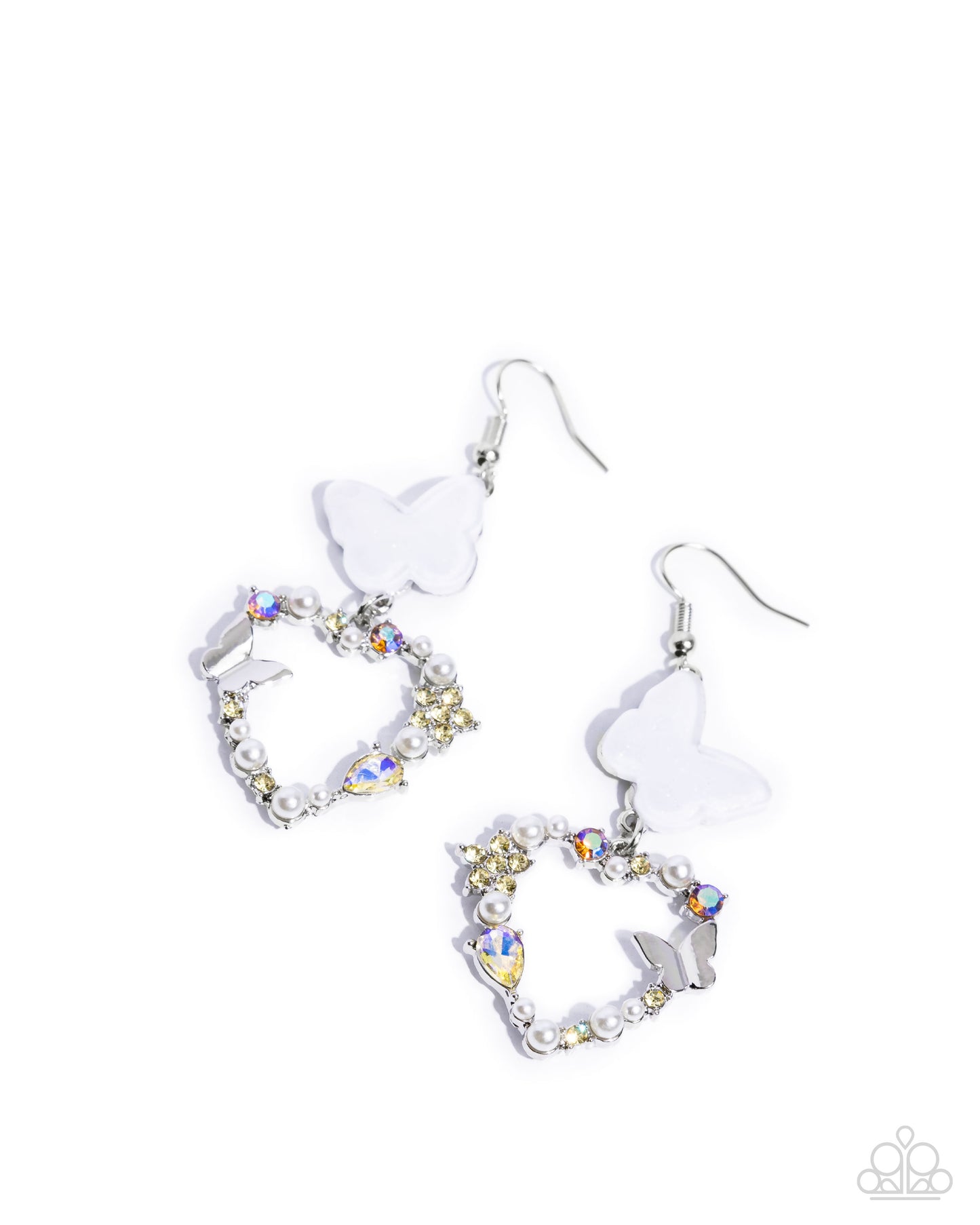 Paparazzi Flirty Flight - Yellow White Multi Butterfly Earrings