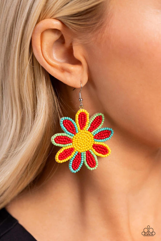 Paparazzi Decorated Daisies - Red Multi Earrings