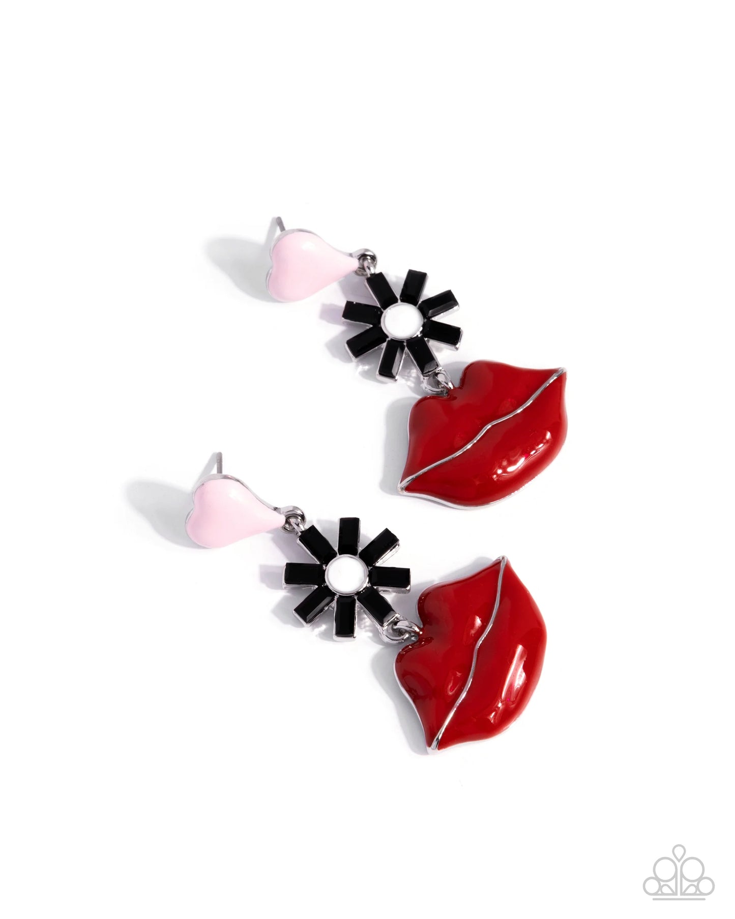 Paparazzi Let Me Kiss You - Multi Pink Red Lips Heart Post Earrings