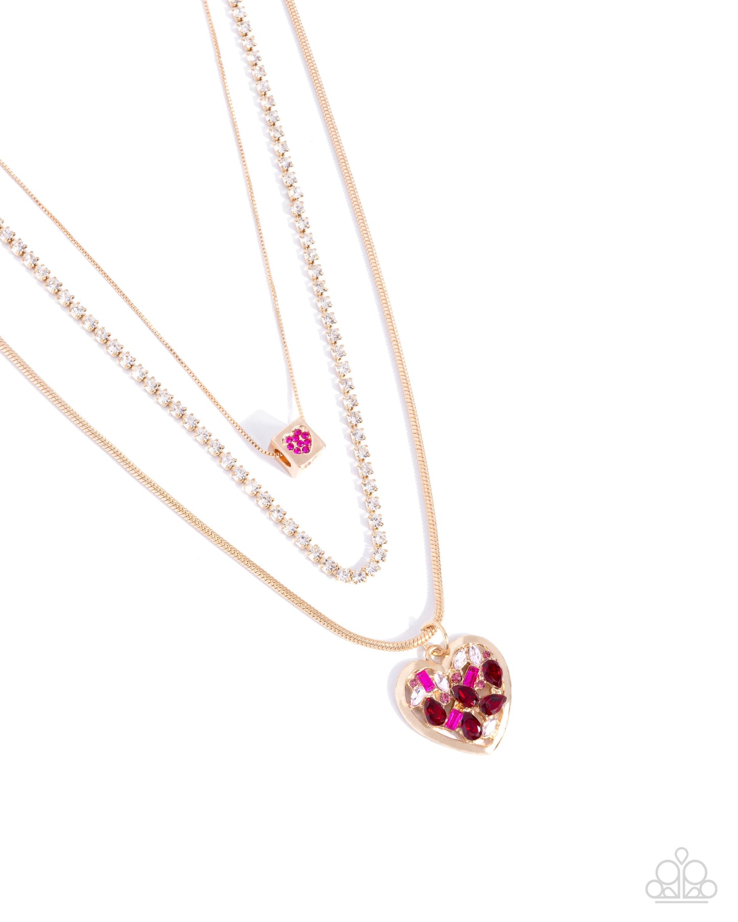 Paparazzi Seize The Sides - Gold Pink Layered Heart Necklace