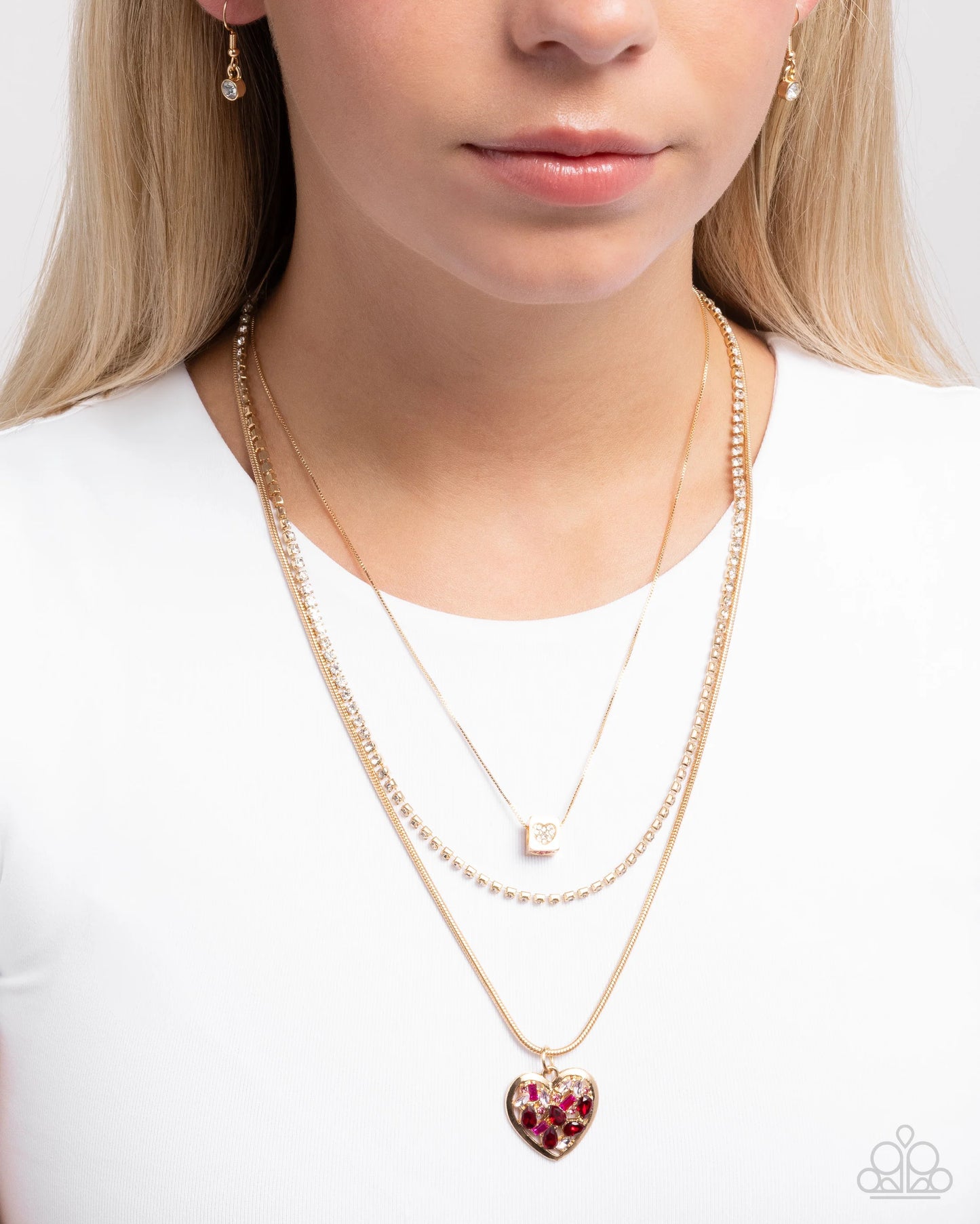 Paparazzi Seize The Sides - Gold Pink Layered Heart Necklace