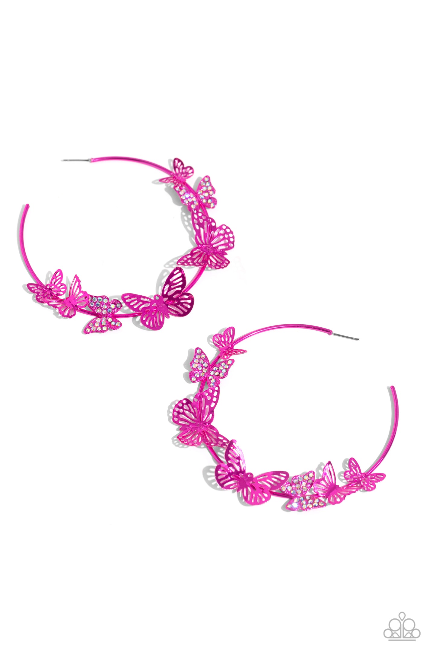 Paparazzi Shimmery Swarm - Pink Butterfly Iridescent Hoop Earrings