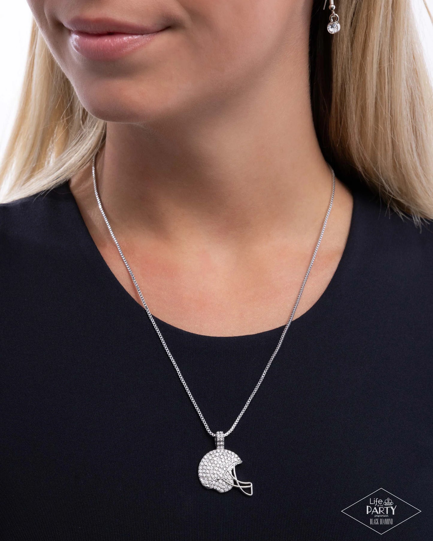 Paparazzi Touchdown Twinkle - Silver Football Helmet Necklace