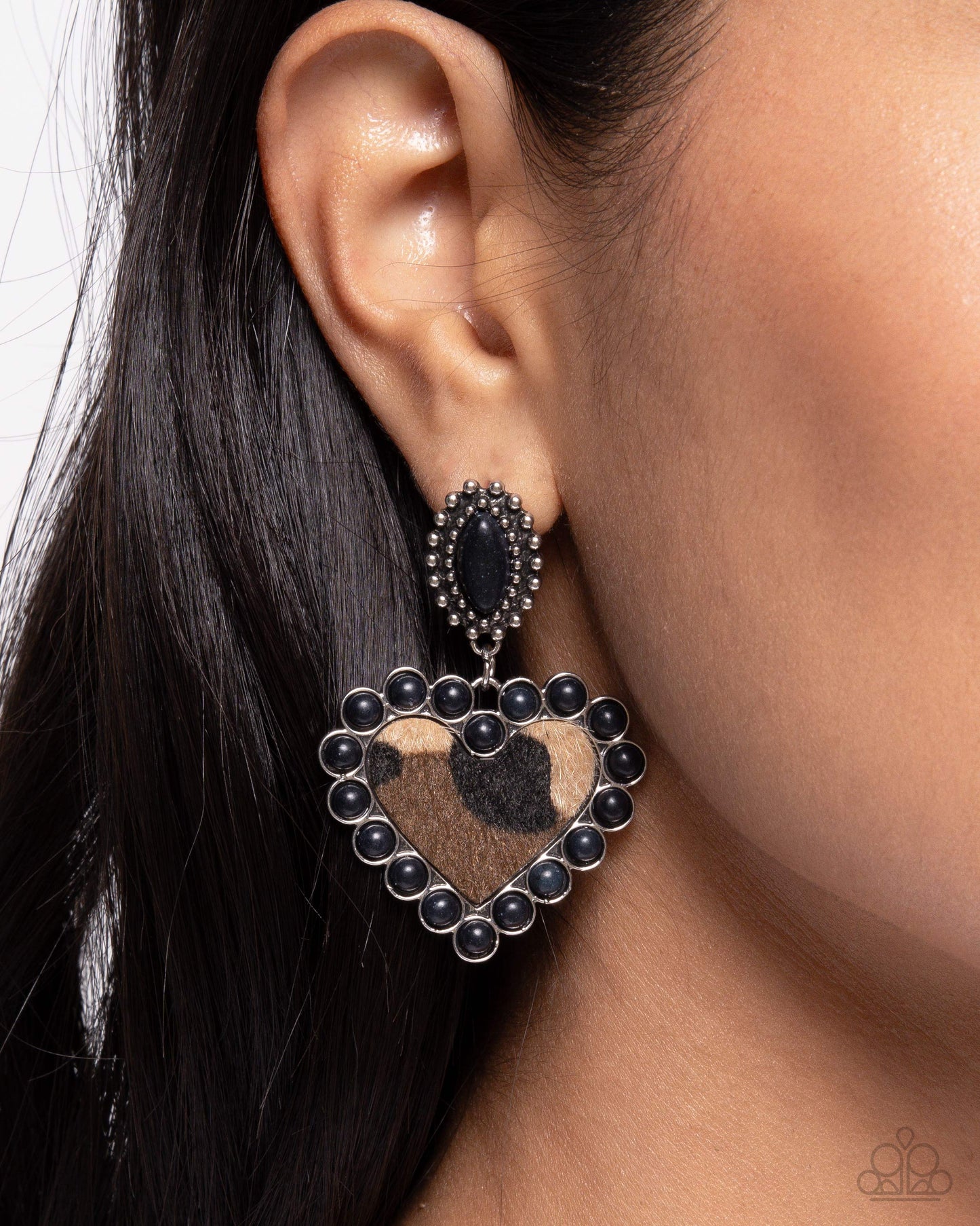 Paparazzi Whimsical Wrangler - Black Animal Print Heart Earrings
