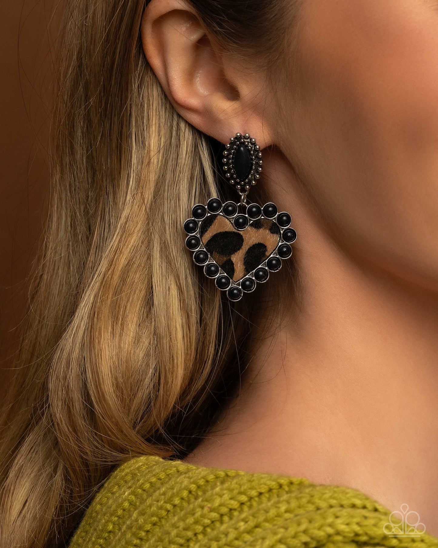 Paparazzi Whimsical Wrangler - Black Animal Print Heart Earrings