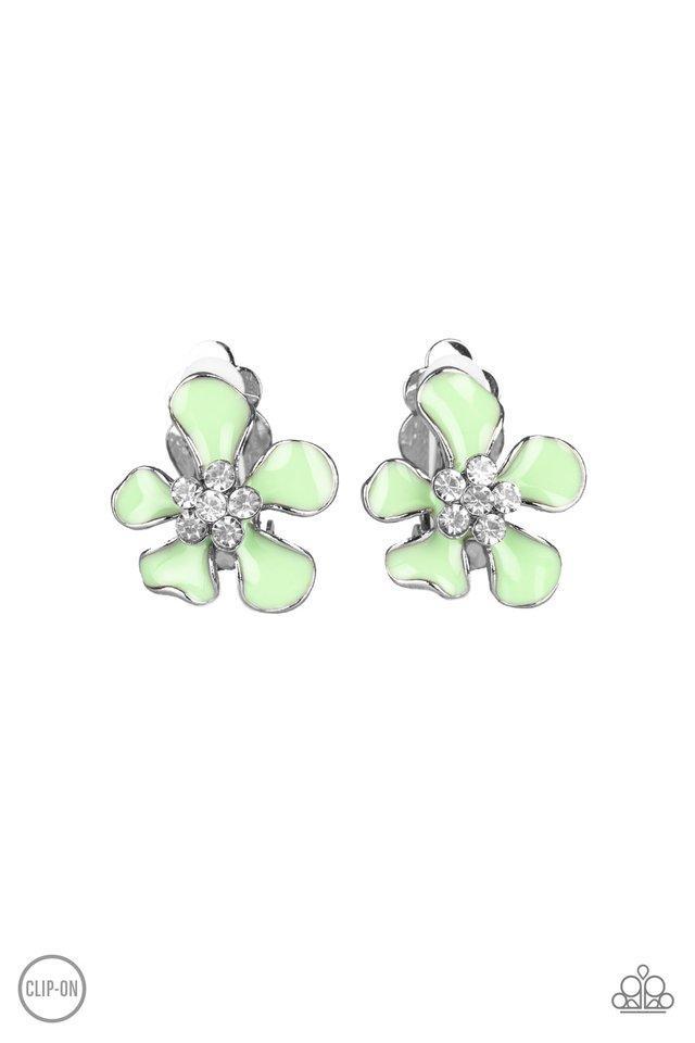 Paparazzi Island Iris - Green Clip-On Earrings