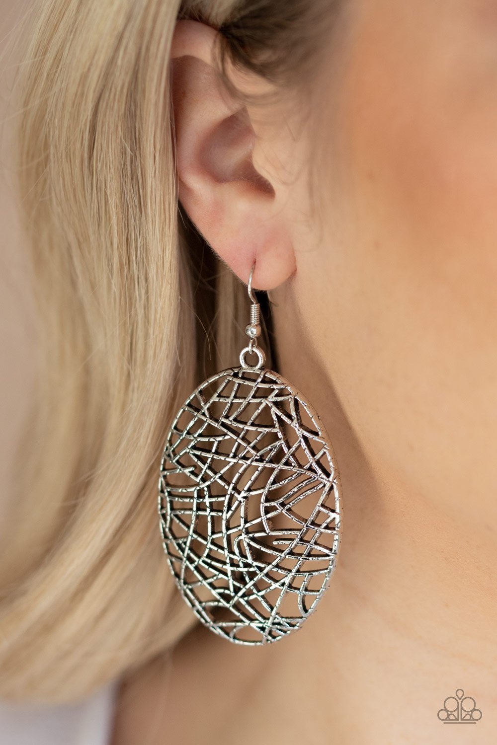 Paparazzi Way Out Of Line - Silver Earrings