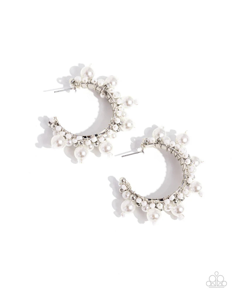 Paparazzi Elite Expense - White Pearl Hoop Earrings