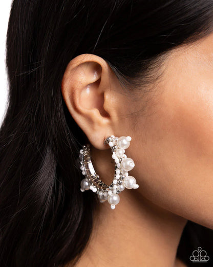 Paparazzi Elite Expense - White Pearl Hoop Earrings