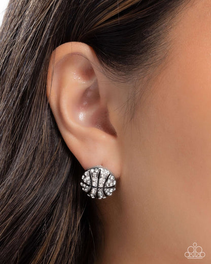 Paparazzi Shimmery Swish - White Basketball Earrings