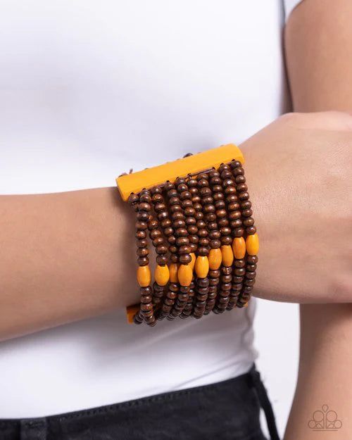 Paparazzi Tropical Trendsetter - Orange and Brown Wooden Bracelet