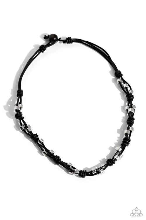 Paparazzi Braided Brawl - Black Urban Mens Necklace