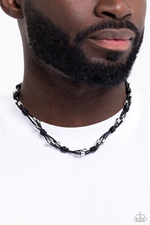 Paparazzi Braided Brawl - Black Urban Mens Necklace