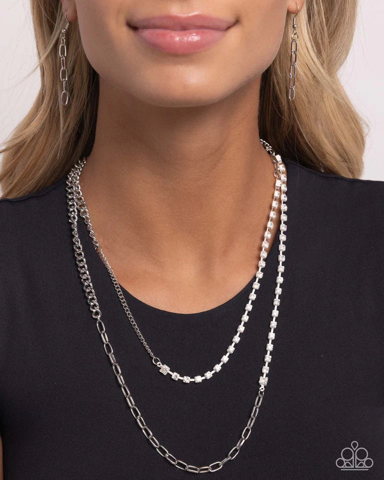 Paparazzi Boxy Brilliance - White Necklace