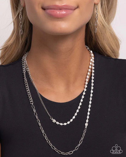 Paparazzi Boxy Brilliance - White Necklace