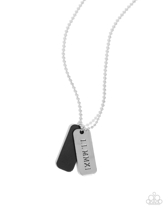 Paparazzi Roman Retrograde - Black Silver Urban Tag Mens Necklace