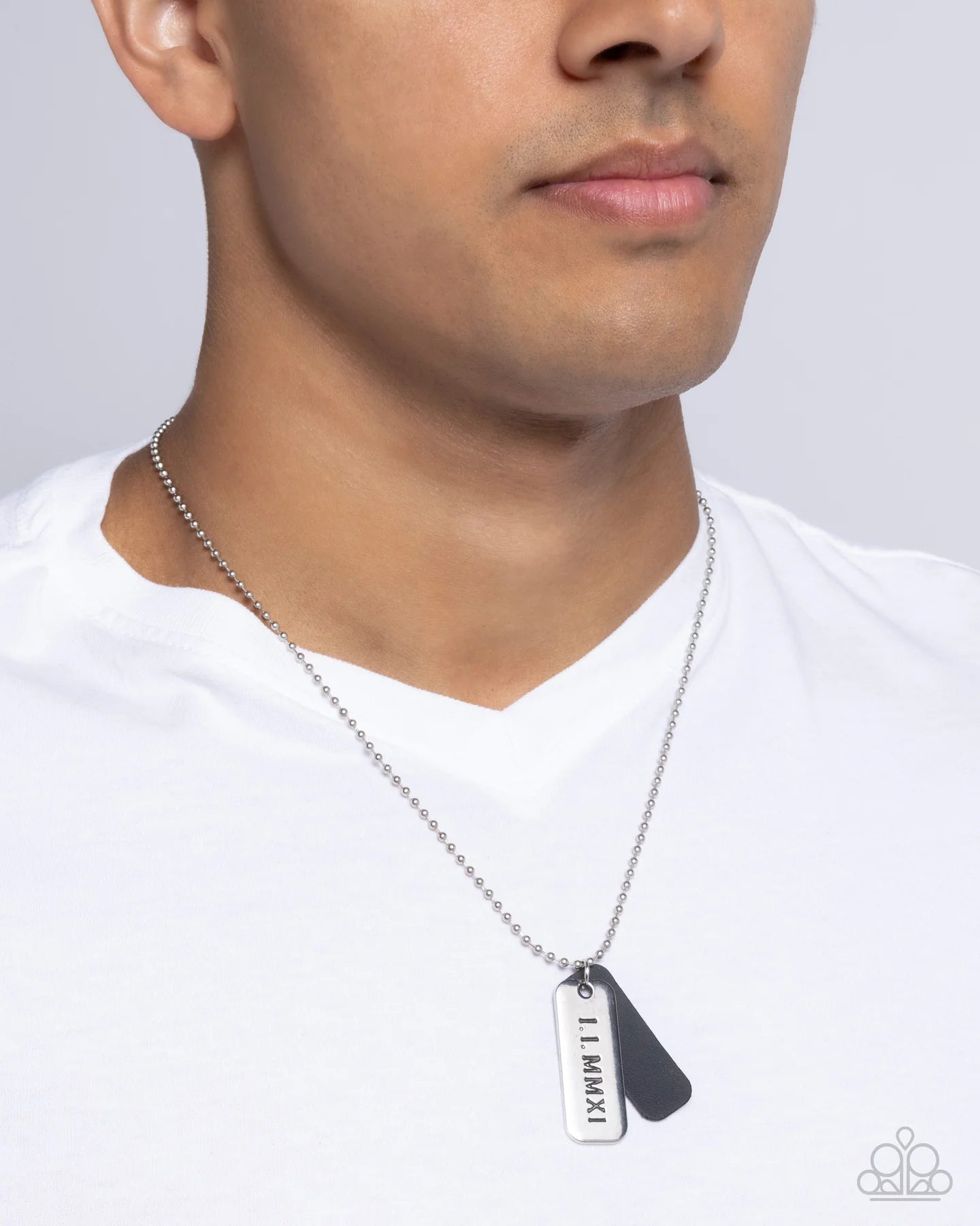 Paparazzi Roman Retrograde - Black Silver Urban Tag Mens Necklace