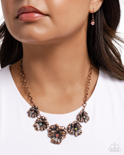 Paparazzi Blatant Botanicals - Copper Multi Flower Necklace