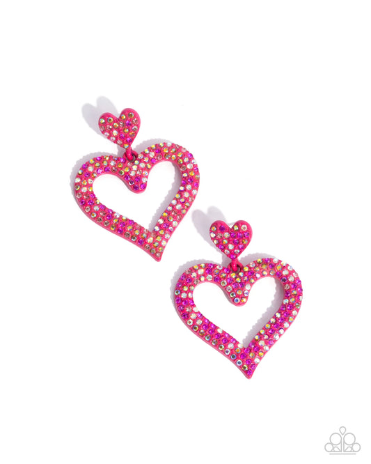 Paparazzi Dazzling Deed - Pink Multi Iridescent Heart Earrings