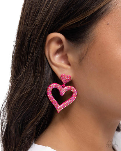 Paparazzi Dazzling Deed - Pink Multi Iridescent Heart Earrings