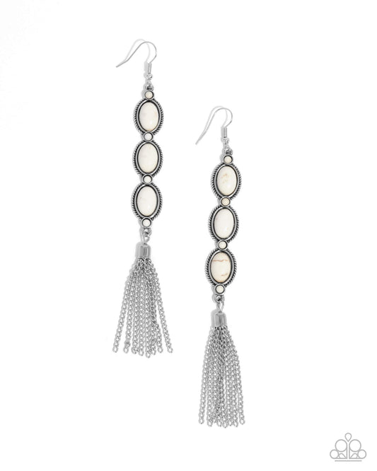 Paparazzi Fringe Fuel - White Stone Earrings