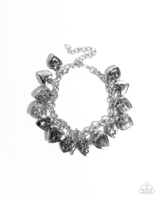 Paparazzi Charming Change - Silver Heart Charm Bracelet