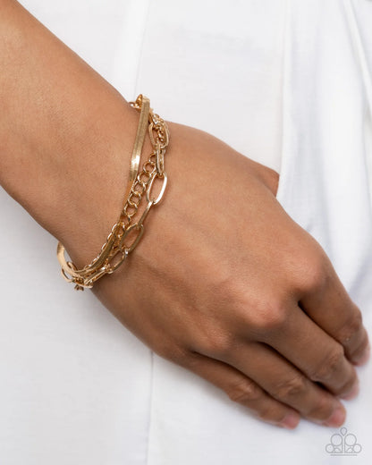 Paparazzi Mismatched Maverick and Mechanic - Gold Complete Look 2 Piece Set - Necklace and Bracelet