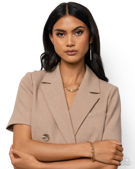 Paparazzi Mismatched Maverick and Mechanic - Gold Complete Look 2 Piece Set - Necklace and Bracelet