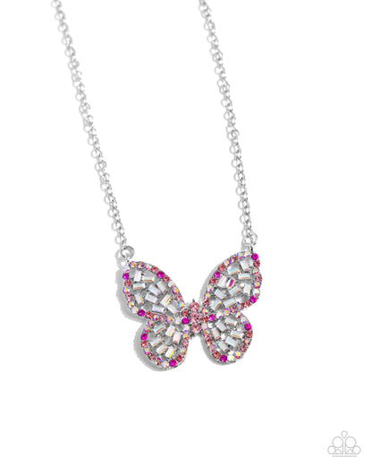 Paparazzi Aerial Academy - Pink Multi Iridescent Butterfly Necklace