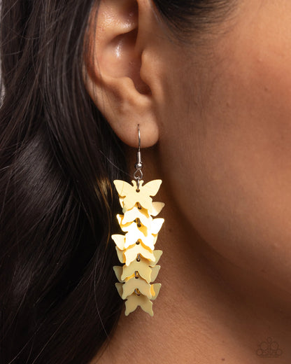 Paparazzi Aerial Ambiance - Yellow Butterfly Earrings