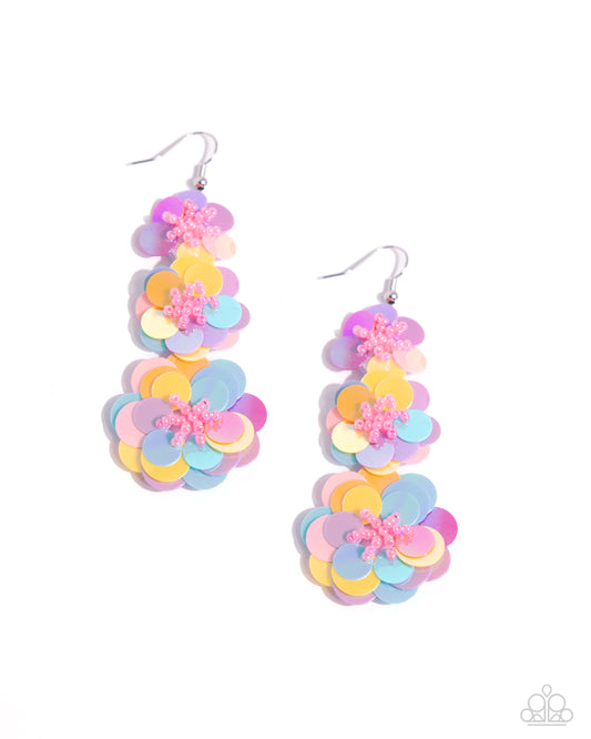 Paparazzi Beaded Bouquet - Multi Holographic Flower Earrings