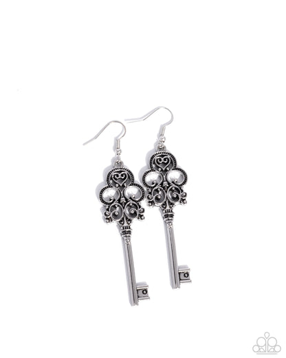 Paparazzi Chateau Chic - Silver Key Earrings
