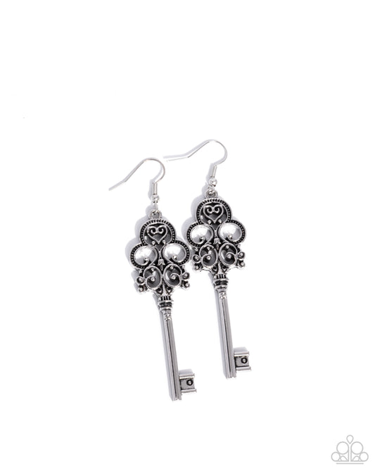 Paparazzi Chateau Chic - Silver Key Earrings