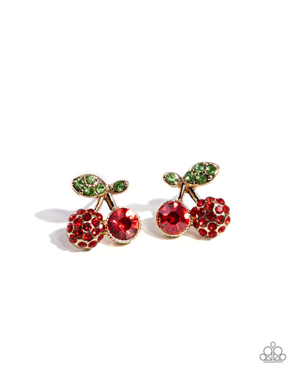 Paparazzi Cherry Candidate - Gold Red Post Earrings