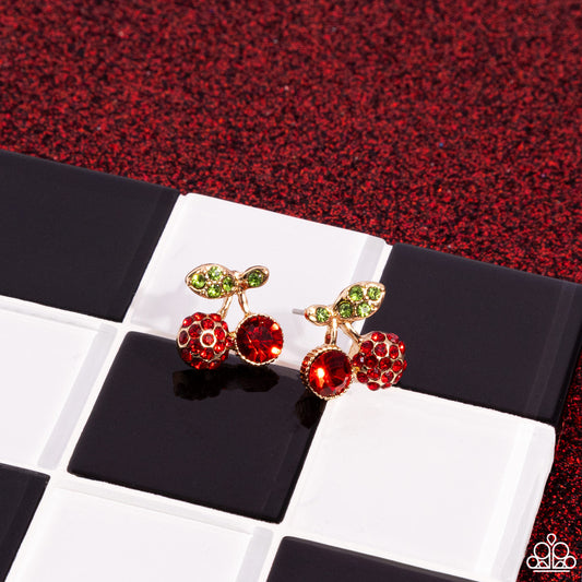 Paparazzi Cherry Candidate - Gold Red Post Earrings