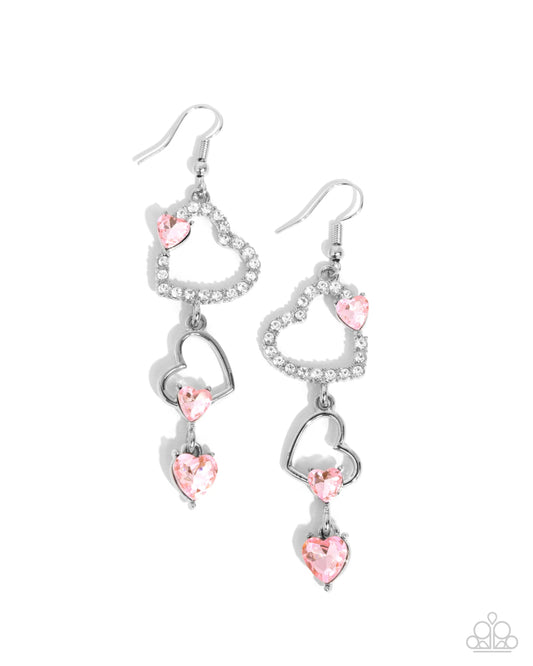 Paparazzi Courting Cascade - Pink Heart Earrings