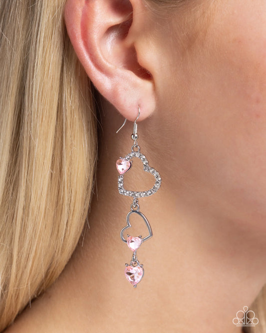 Paparazzi Courting Cascade - Pink Heart Earrings