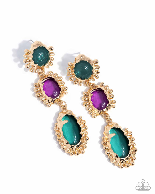 Paparazzi Emotional Elegance - Purple Green Gold Earrings